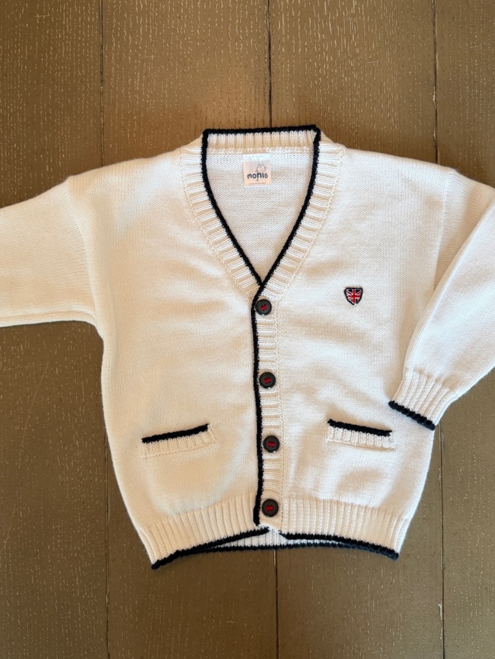 Monis Toddler Boys’ Embroidered British Flag Collegiate Prep Cardigan • Size 4